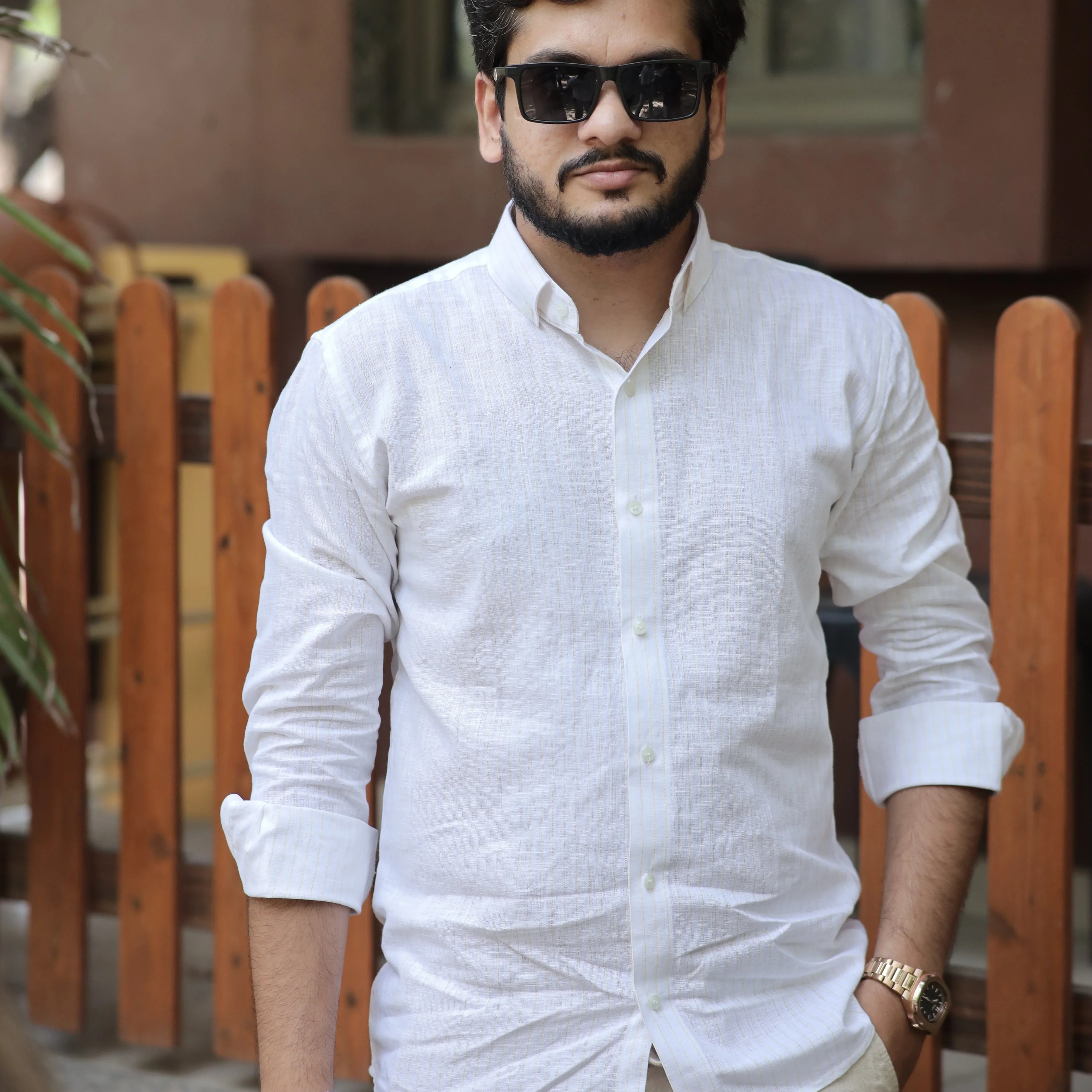 White Cotton Linen Button Down Shirt for Men – Casual & Office Wear