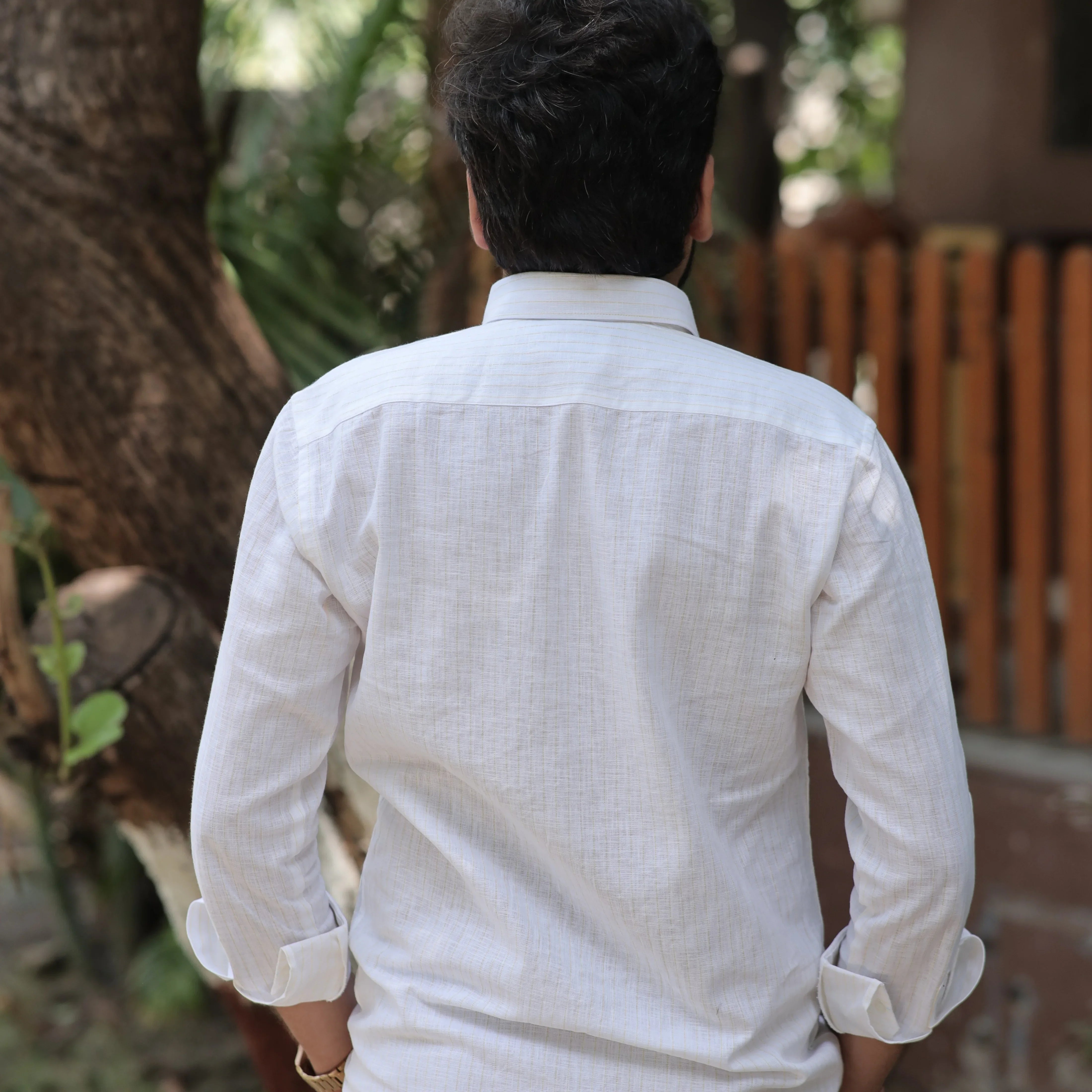 White Cotton Linen Button Down Shirt for Men – Casual & Office Wear