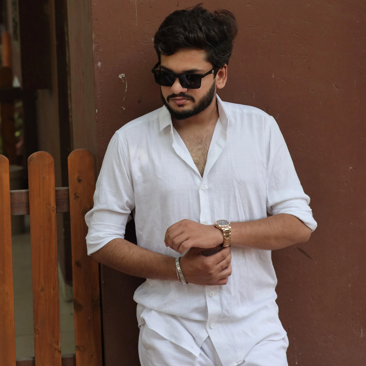 White casual linen shirt