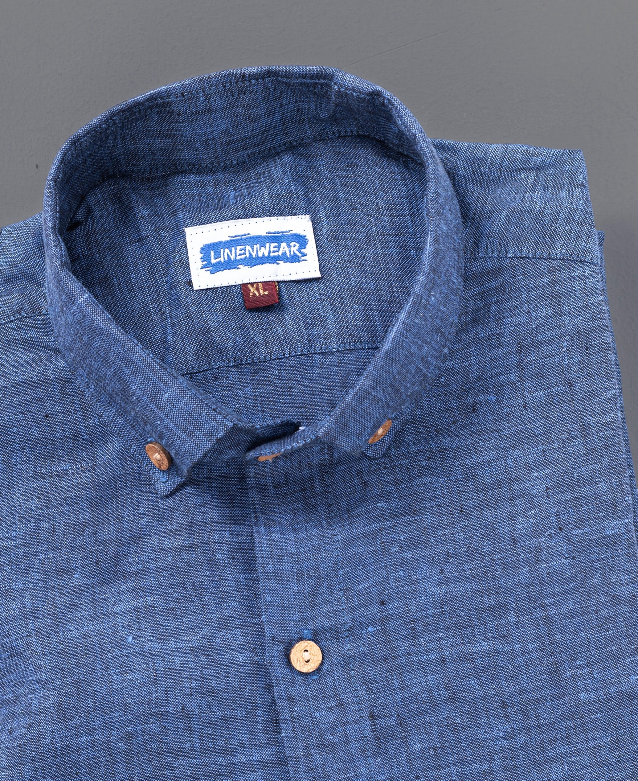 Blue Textured Pure Linen Shirt Full Sleeve Casual Beachwear Look