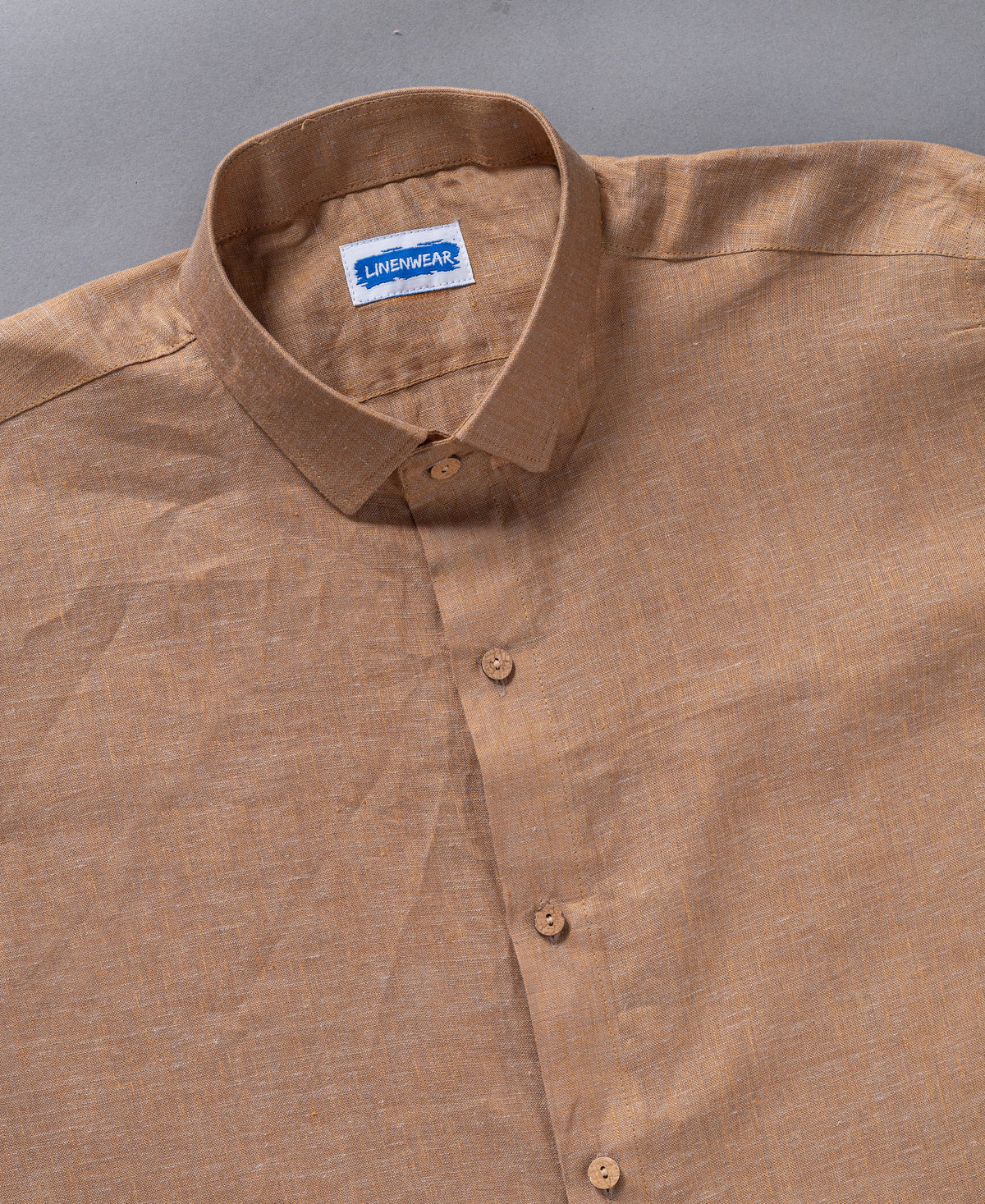 Breathable Pure Linen Shirt for Men – Full Sleeve Earthy Tan Look