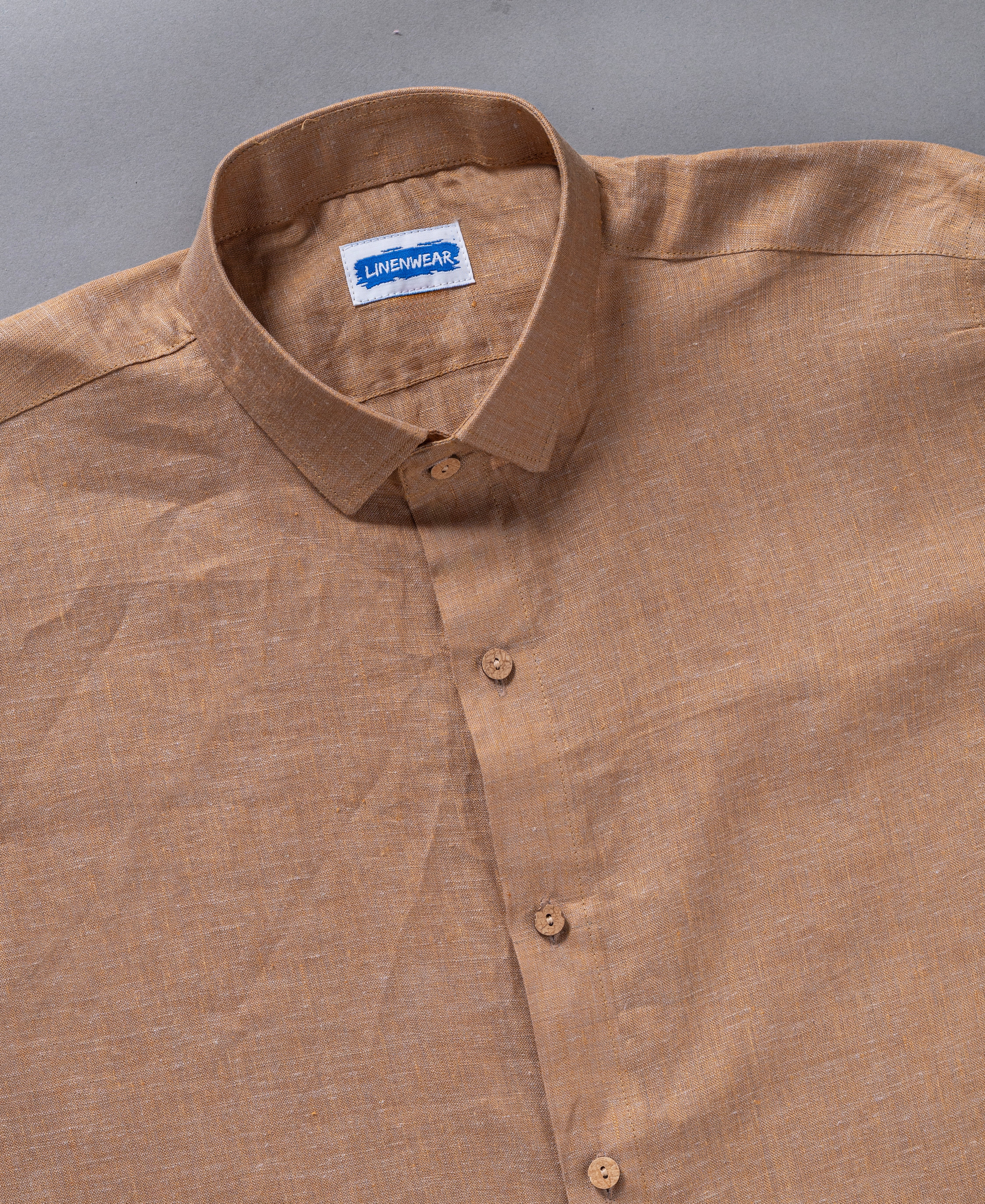 Breathable Pure Linen Shirt for Men – Full Sleeve Earthy Tan Look