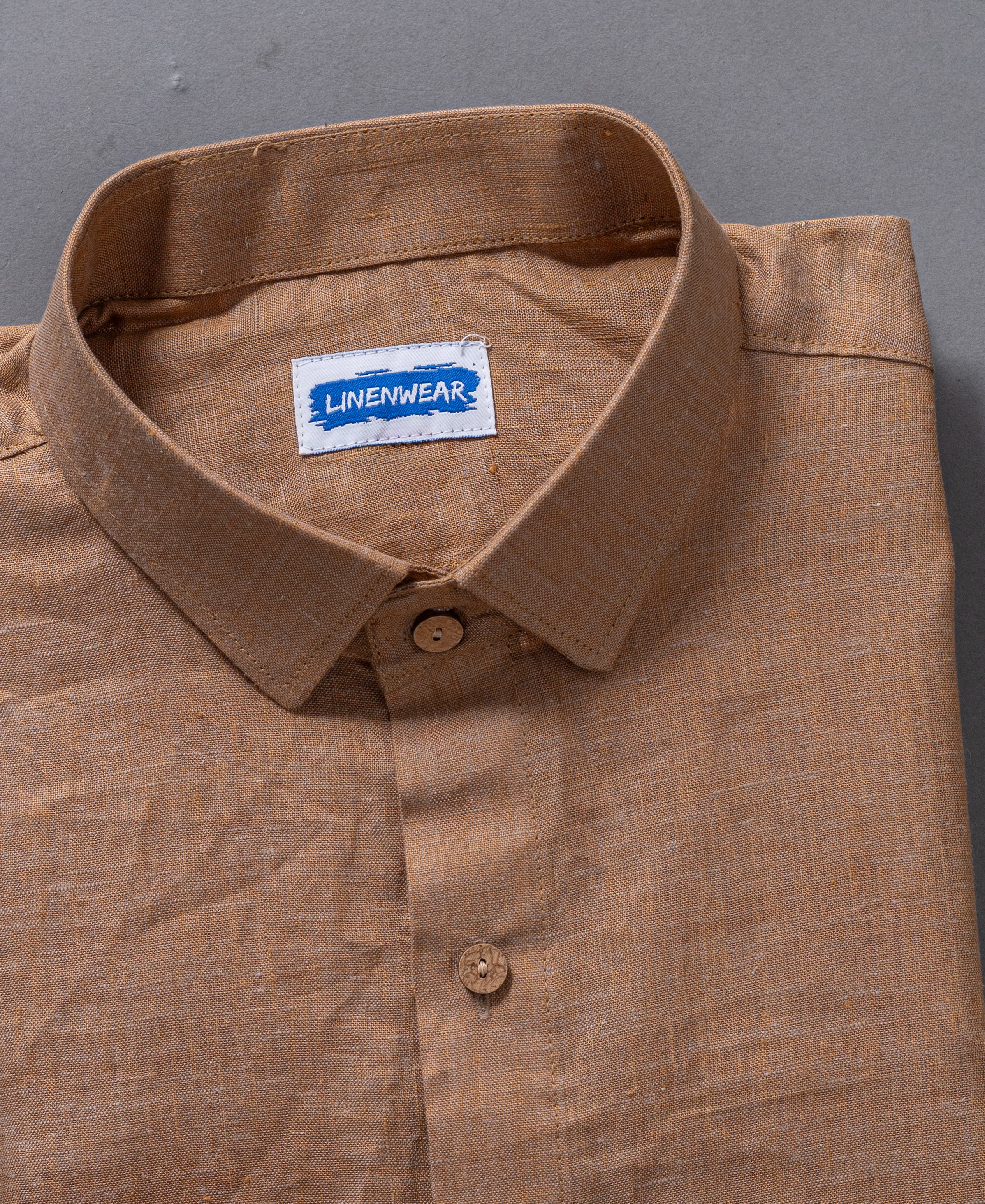 Breathable Pure Linen Shirt for Men – Full Sleeve Earthy Tan Look