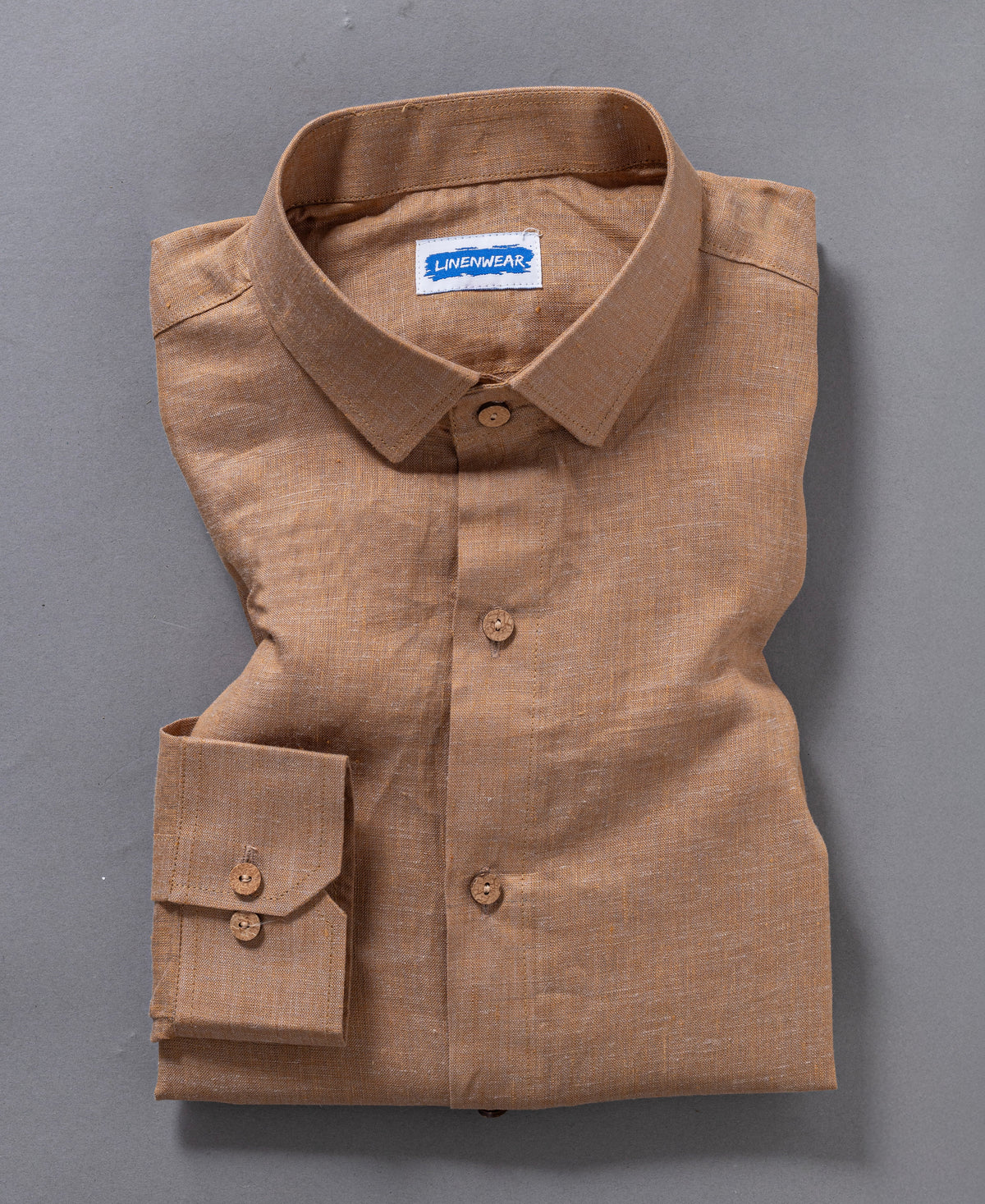 Pure Linen Casual Shirt – Light Brown Summer Beachwear