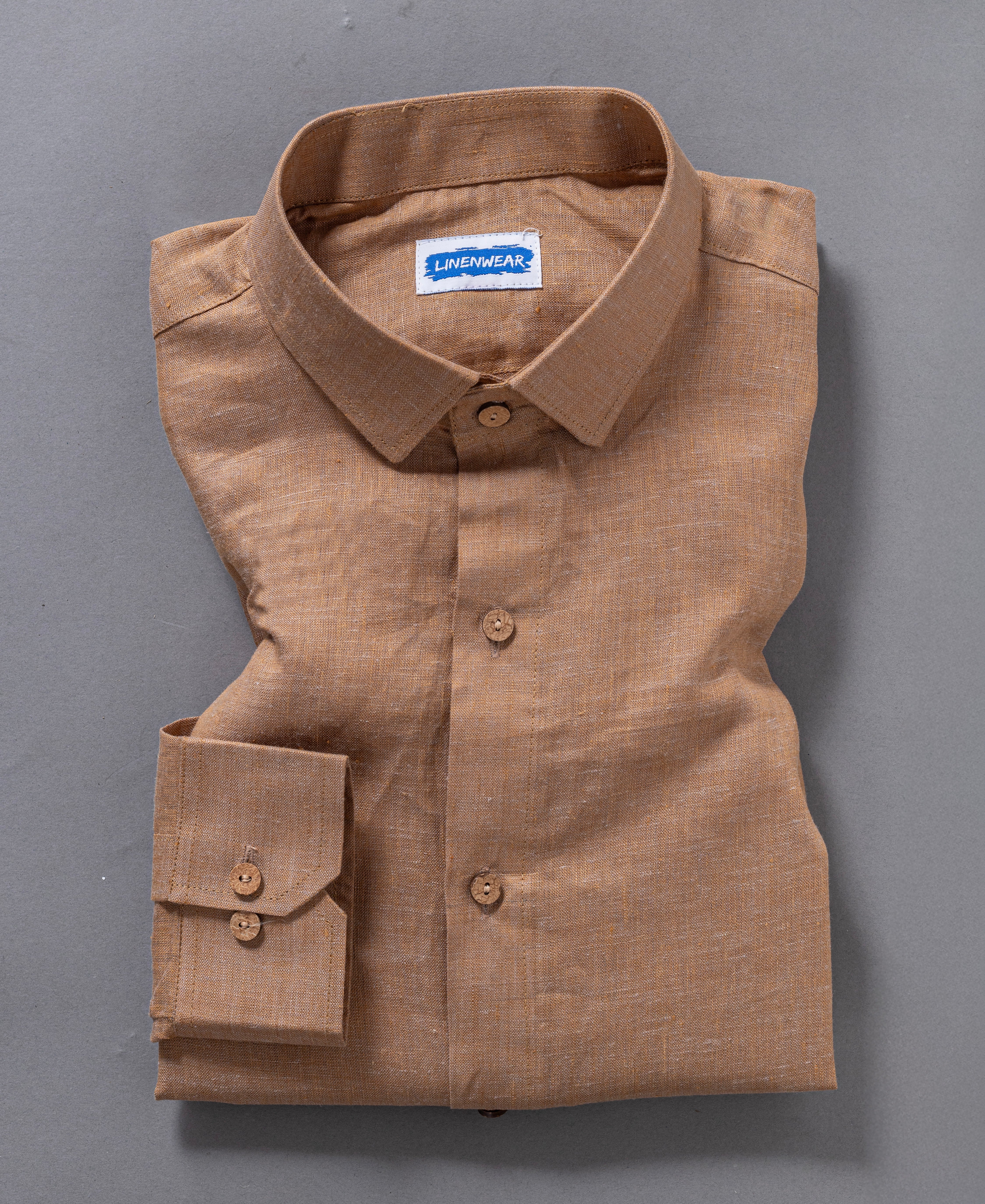 Breathable Pure Linen Shirt for Men – Full Sleeve Earthy Tan Look