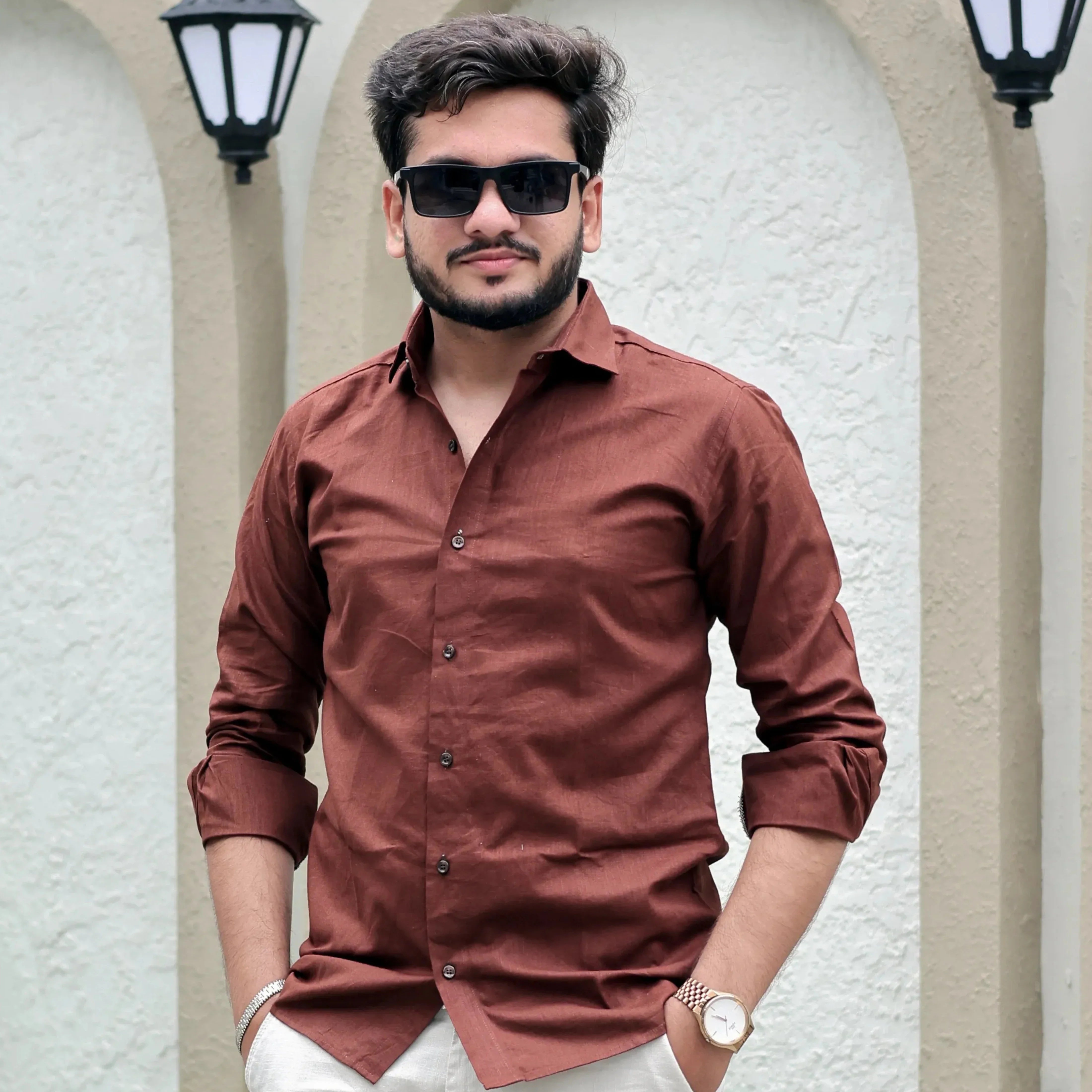 men's brown linen shirt