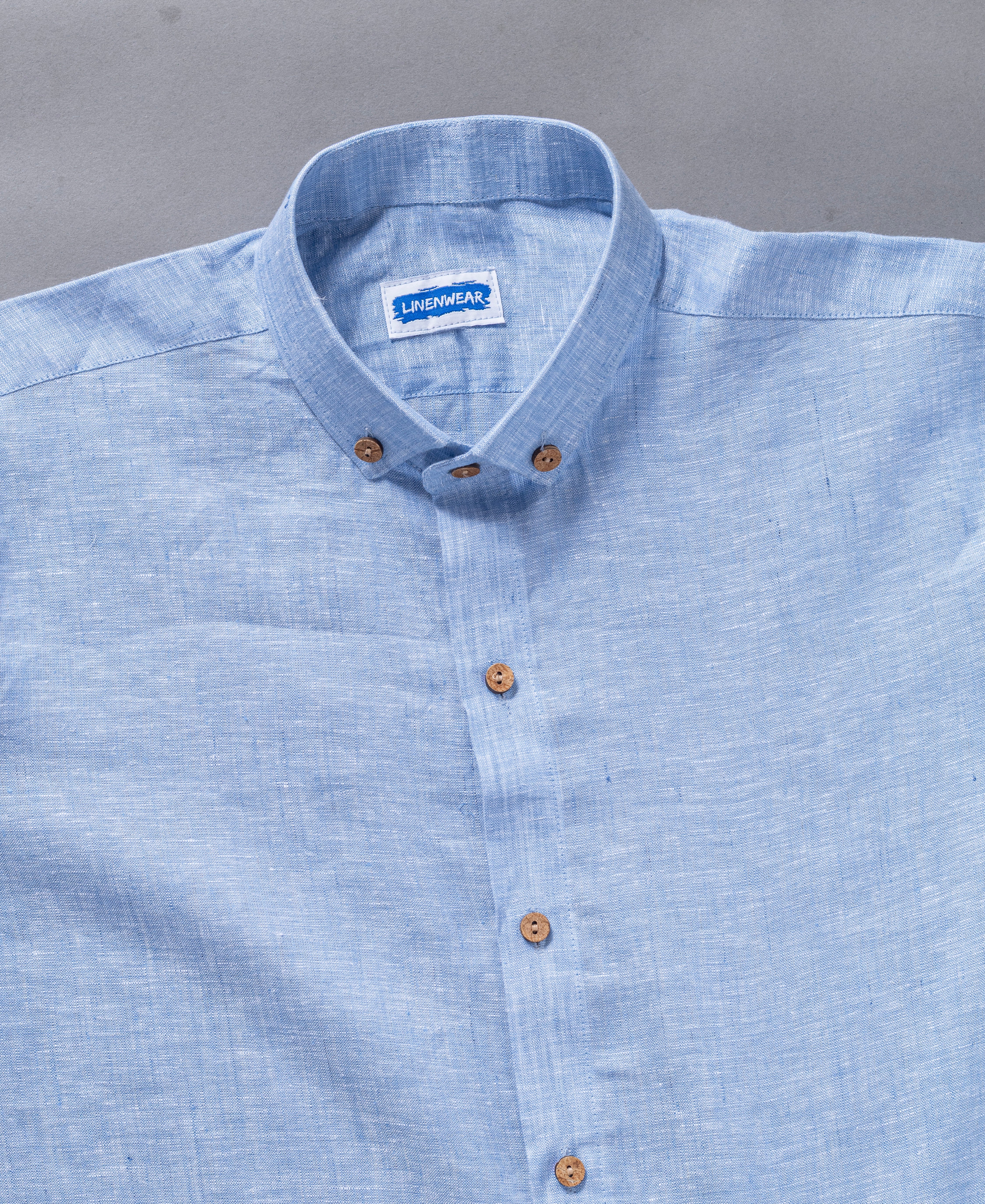 Breathable Pure Linen Blend Shirt for Men – Light Blue Full Sleeve