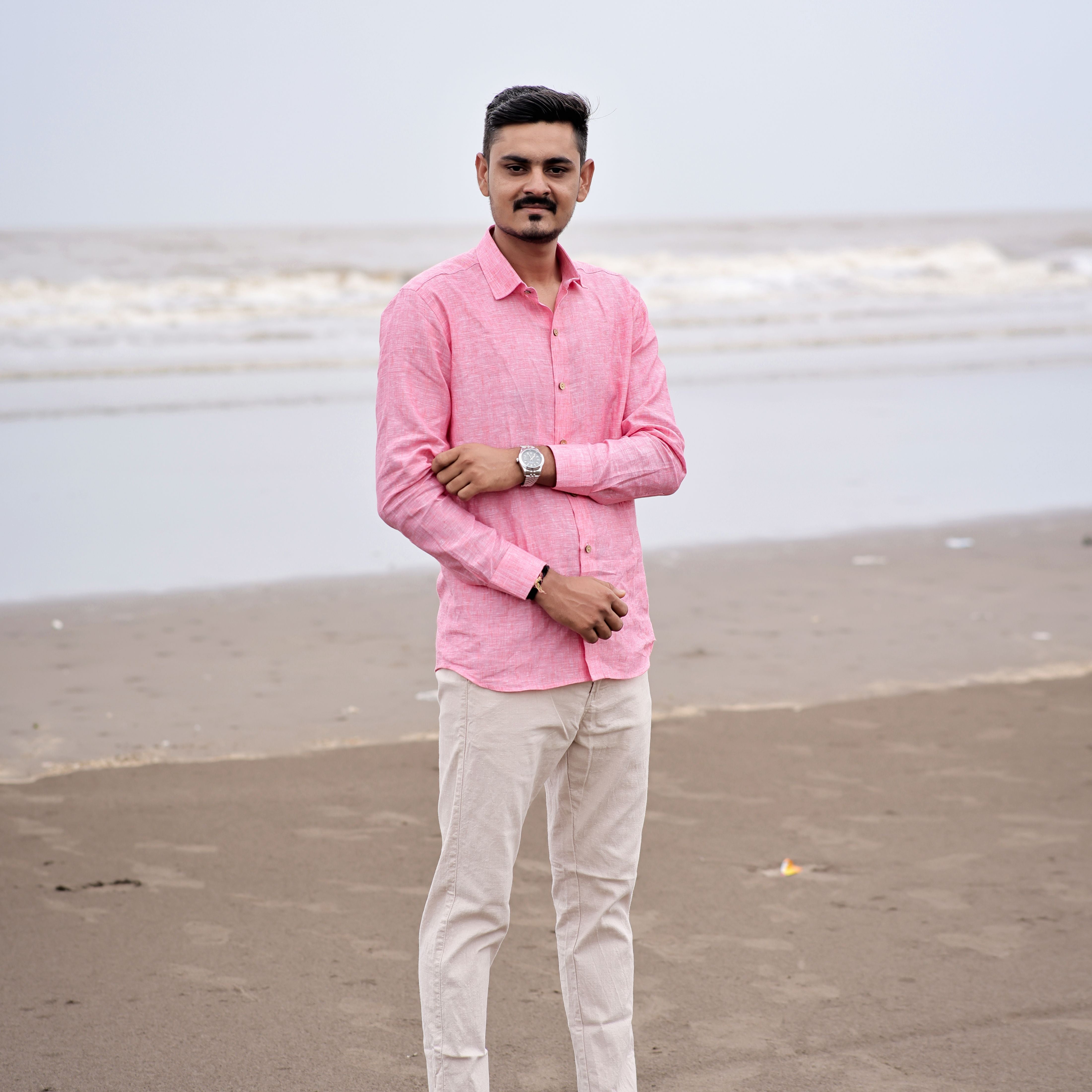 pink linen shirt
