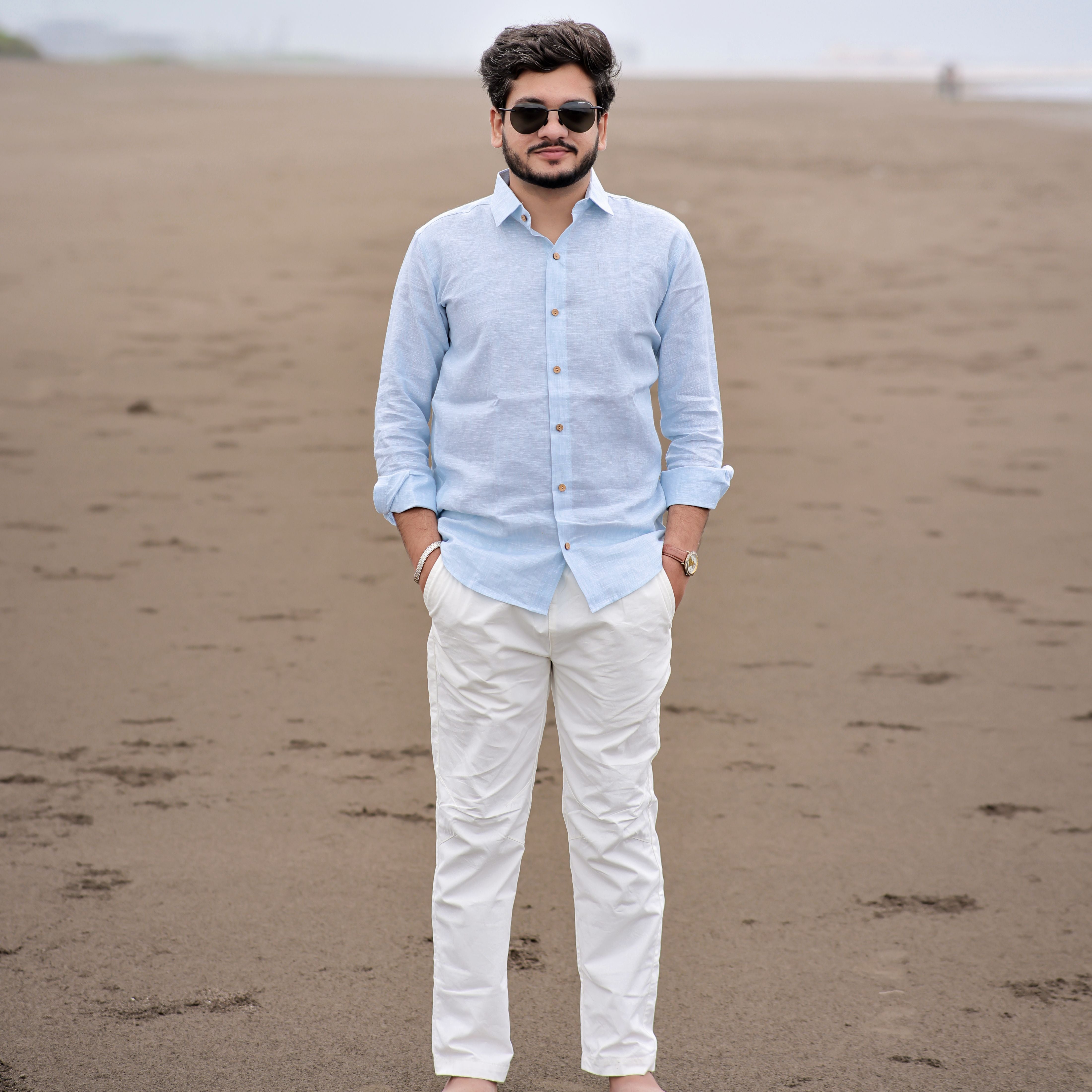 sky blue shirt for beachwear