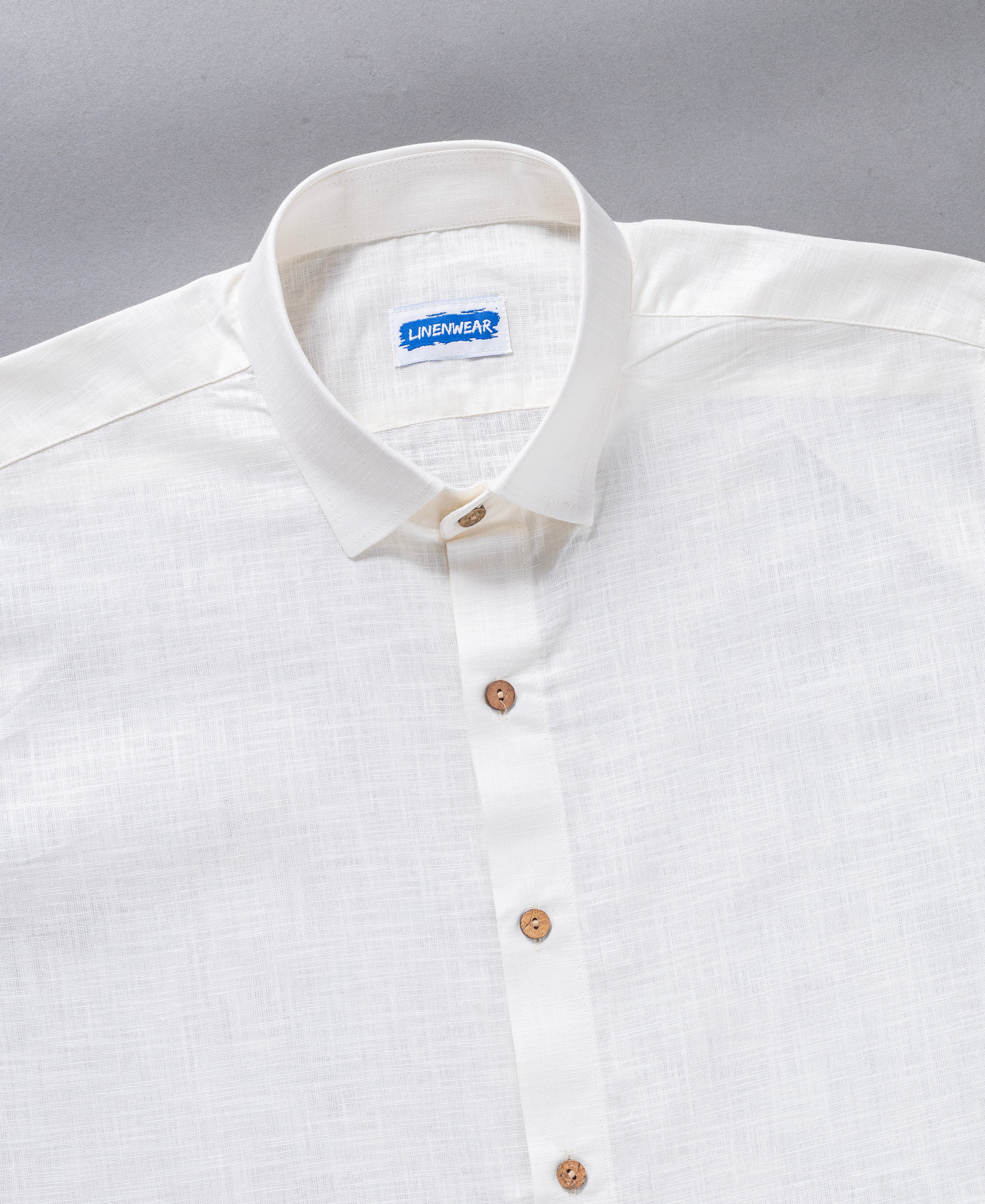 Pearl Mist Pure Linen Off White Comfort Wear Full Sleeve Shirt