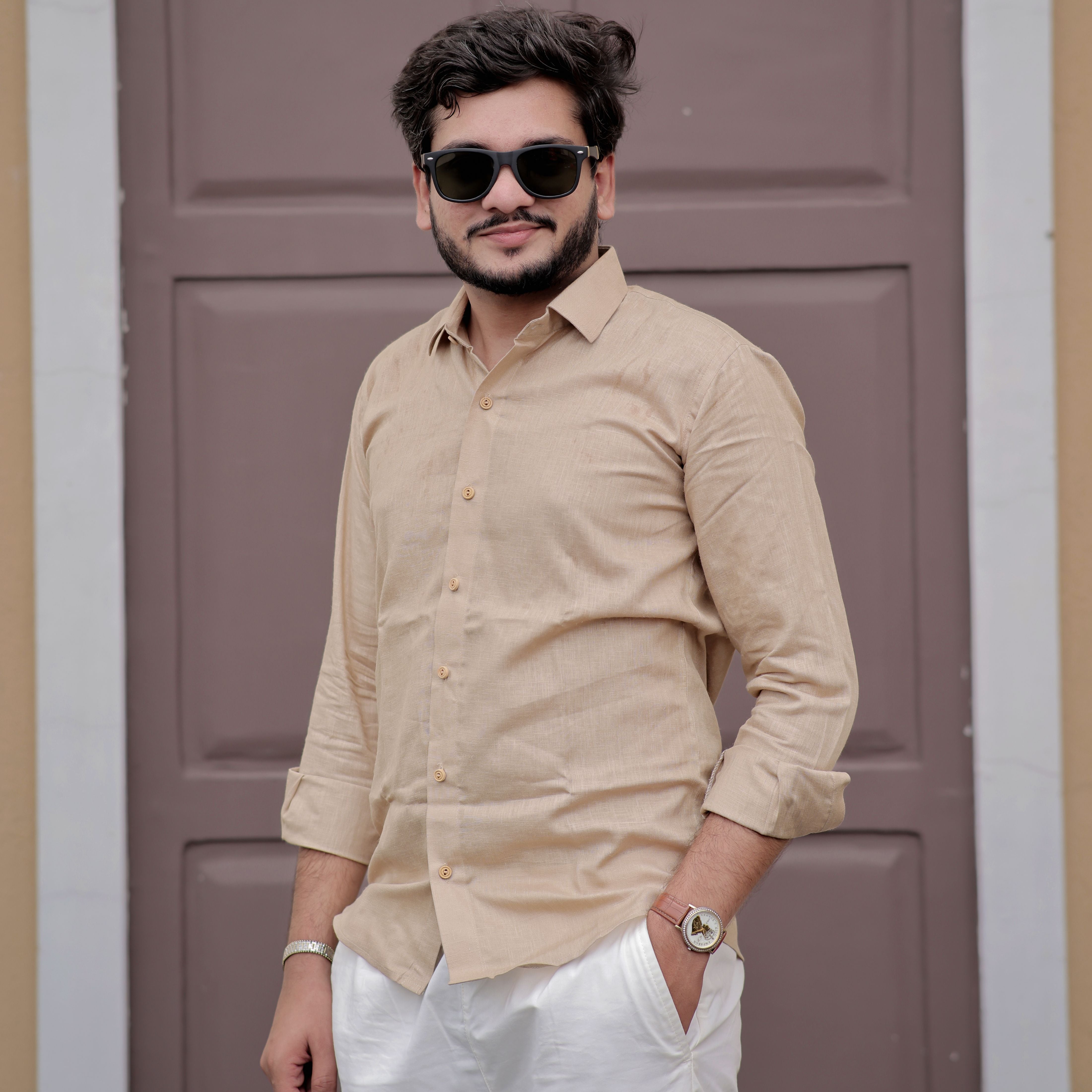 men's beige shirt