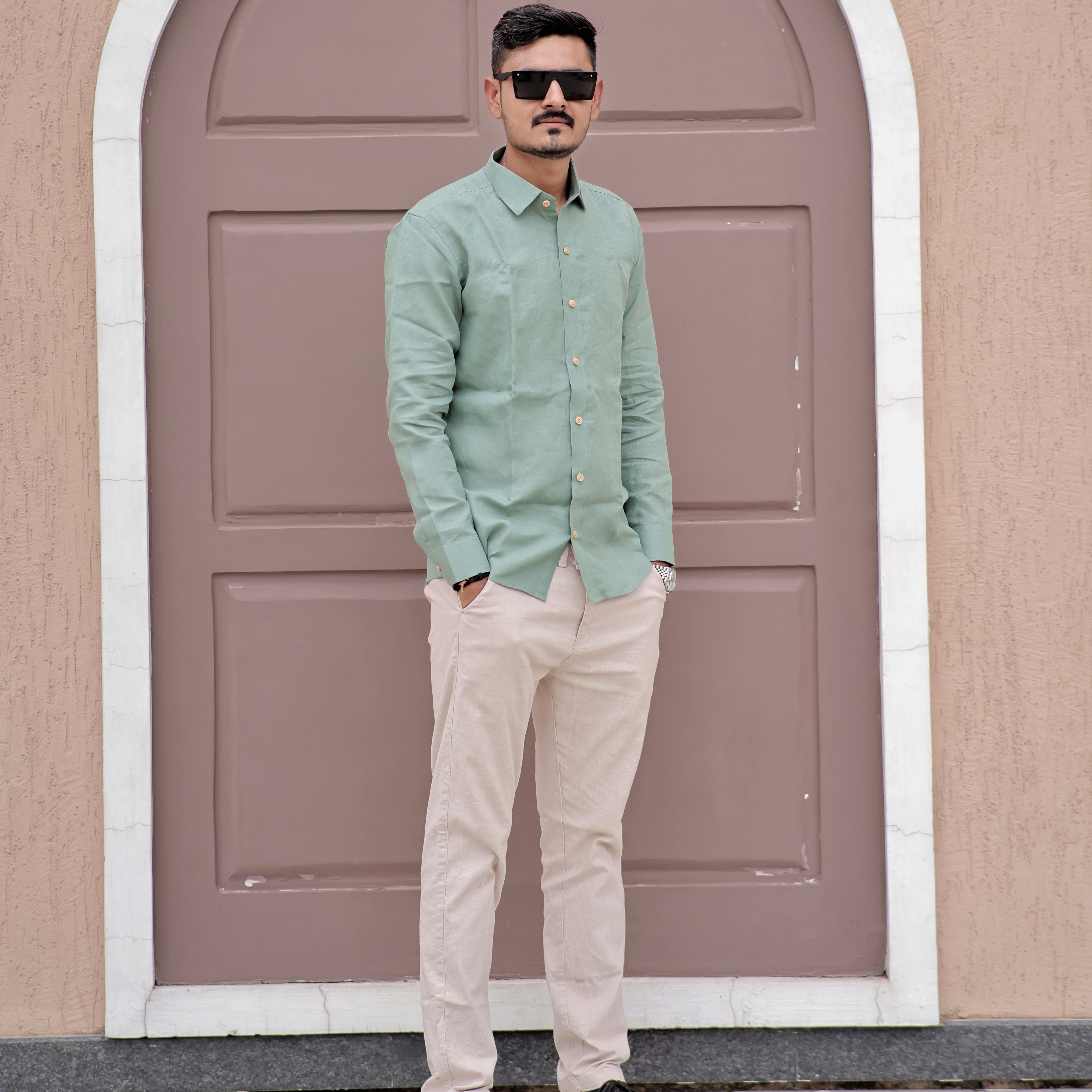 full sleeve pure linen shirt for men