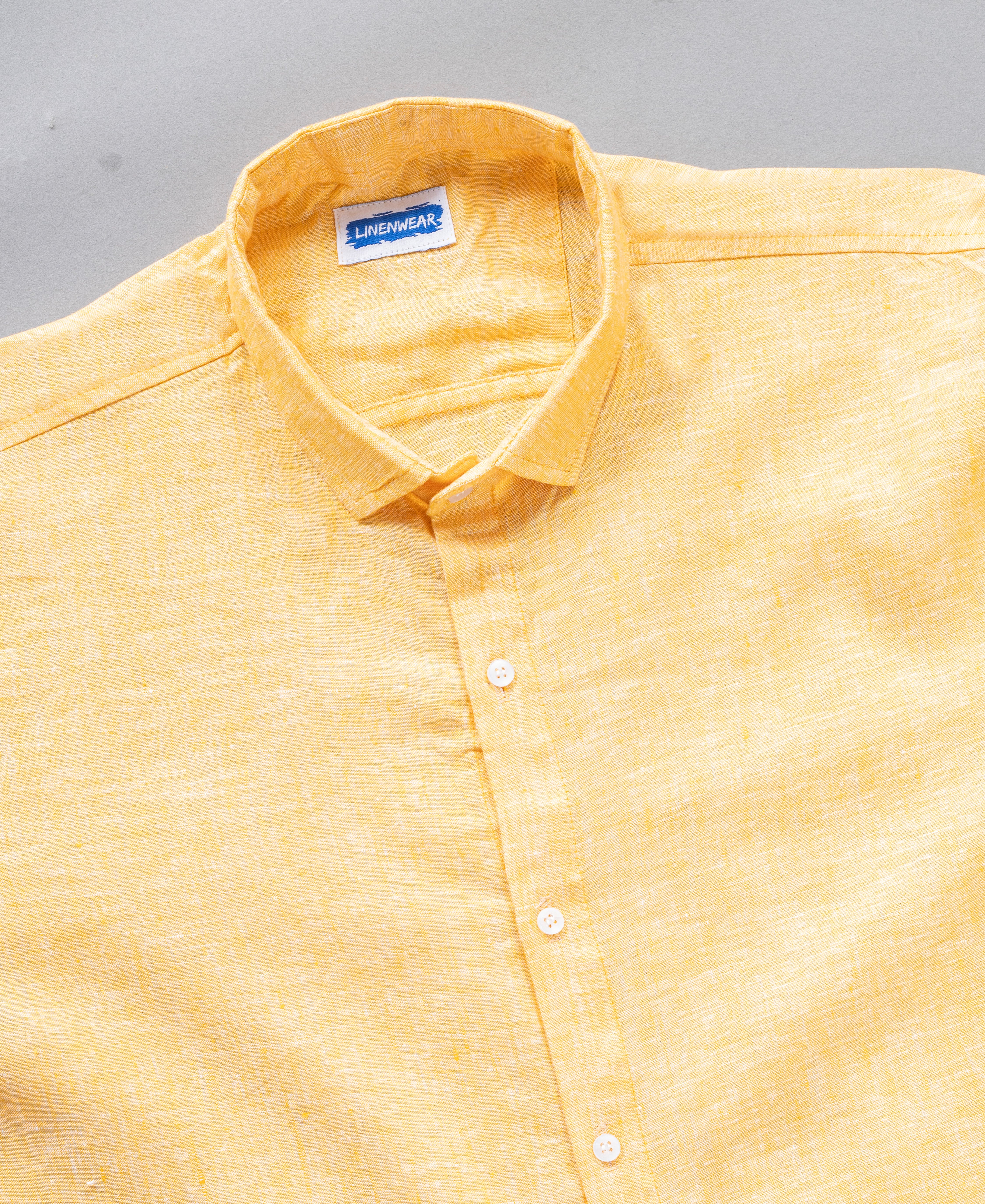 Sun Haze Pure Linen Pastel Yellow Regular Fit Shirt