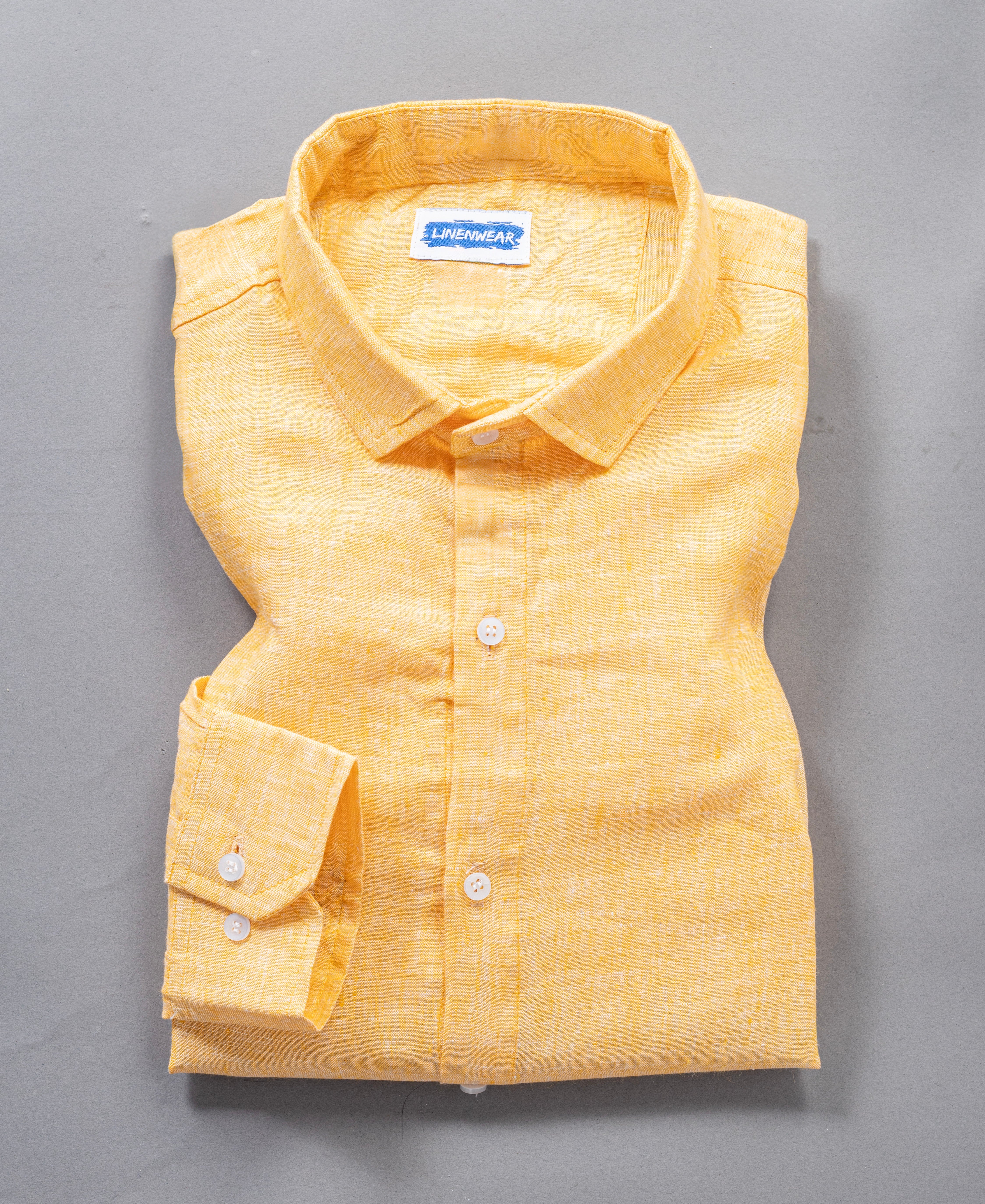 Sun Haze Pure Linen Pastel Yellow Regular Fit Shirt