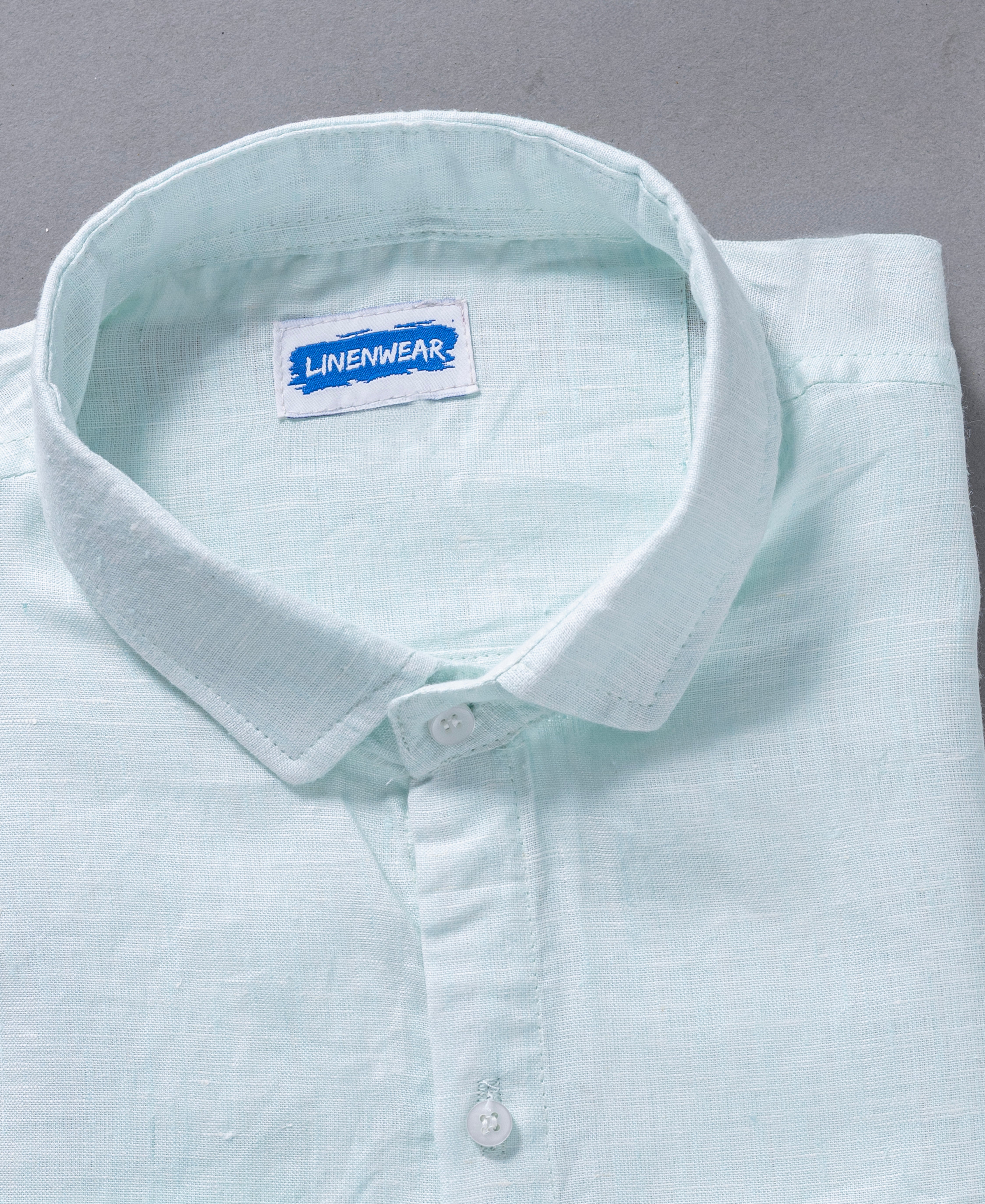 Ocean Mist Pure Linen Spread Collar Shirt Aqua Blue Comfort Wear