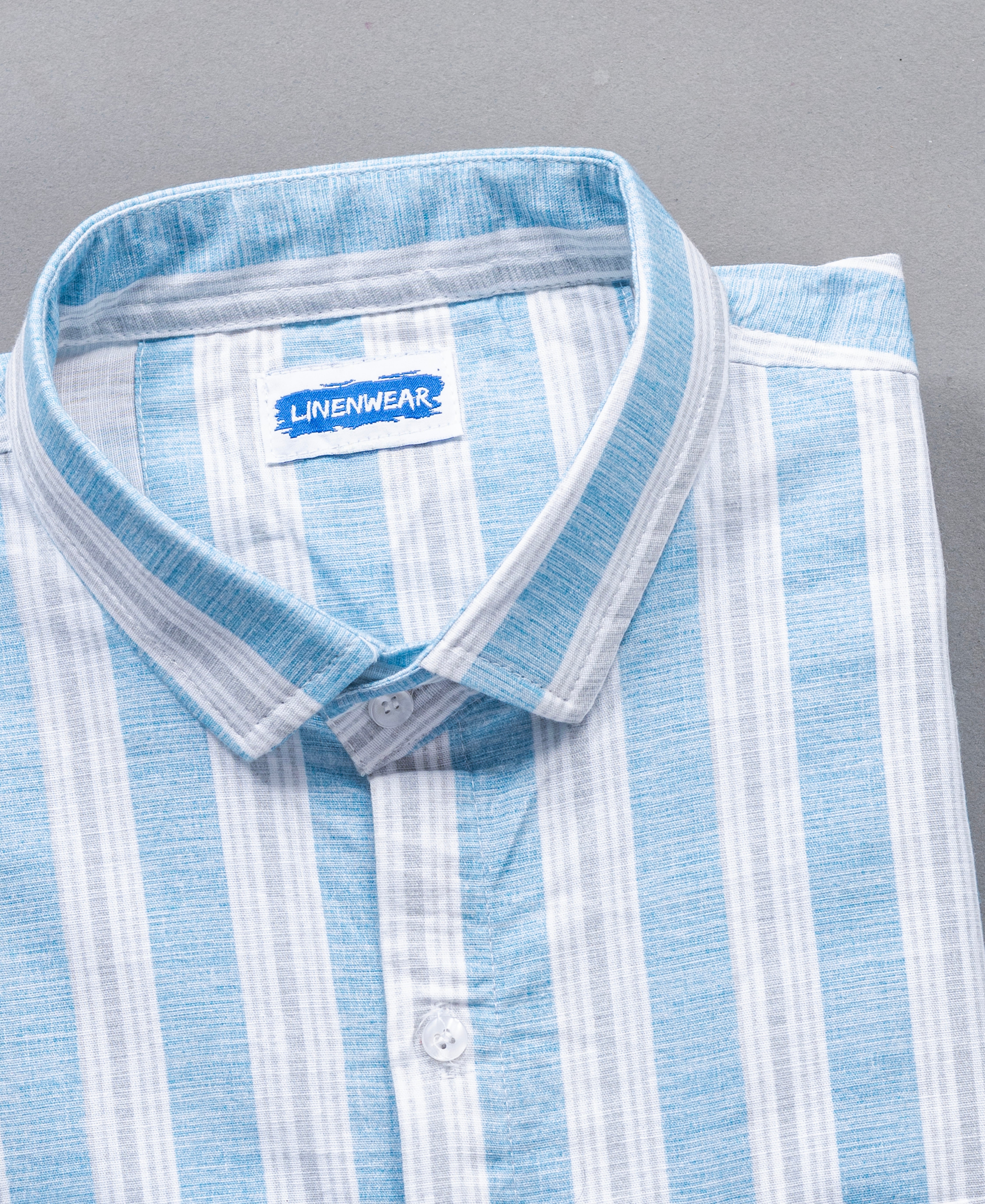 Breathable Cotton Linen Shirt for Men – Blue White Vertical Stripe Design