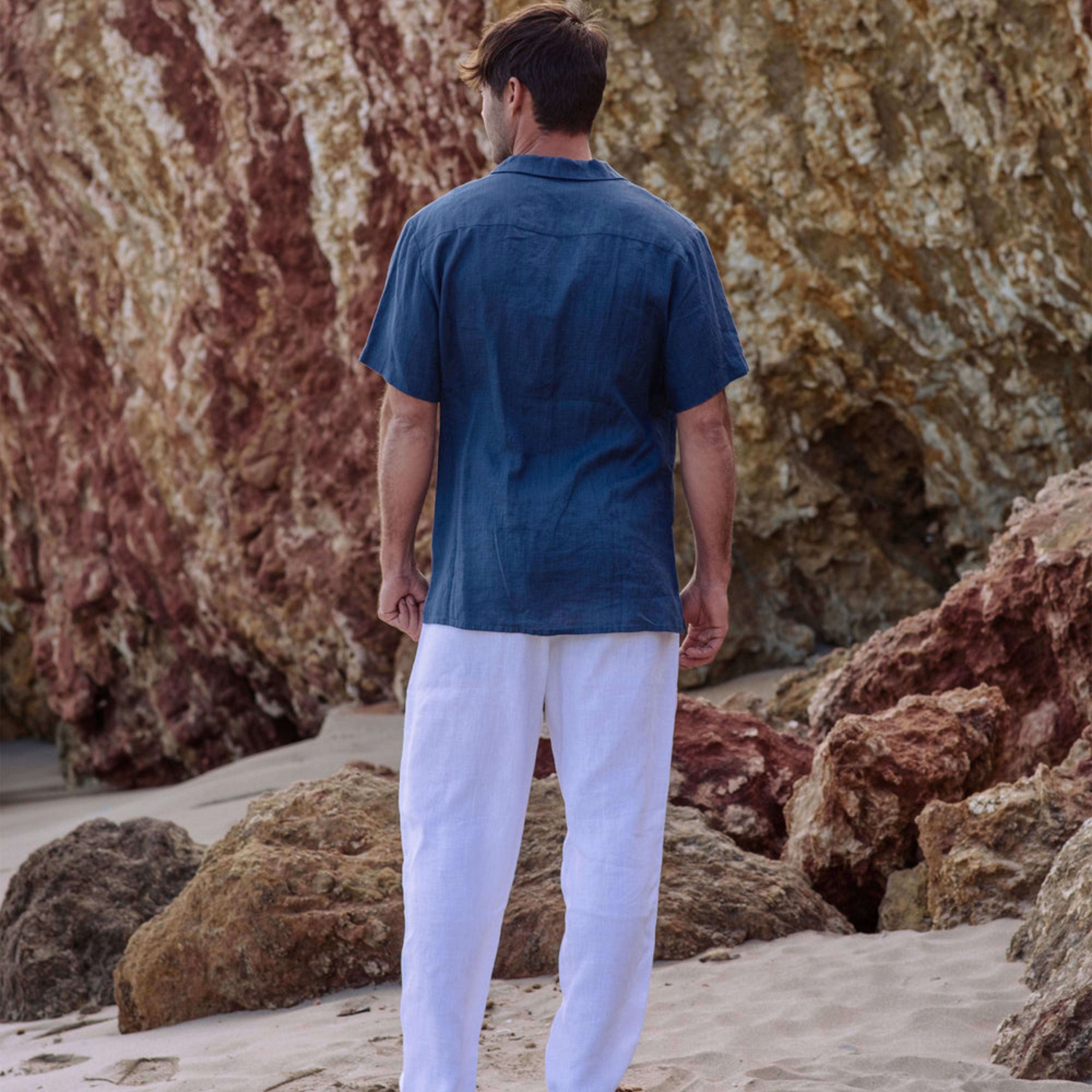 Deep Navy Linen Camp Collar Shirt - Linen Wear