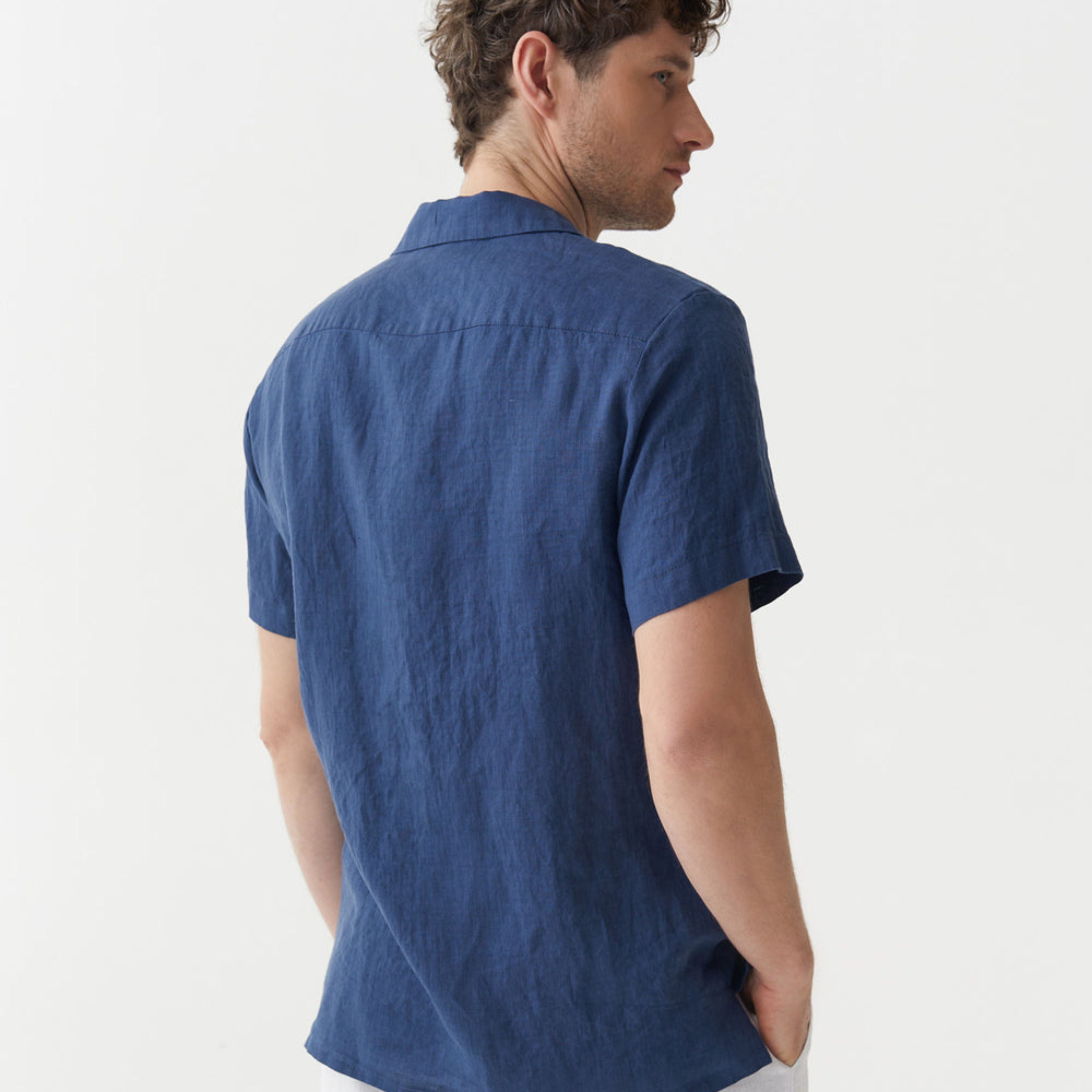 Deep Navy Linen Camp Collar Shirt - Linen Wear