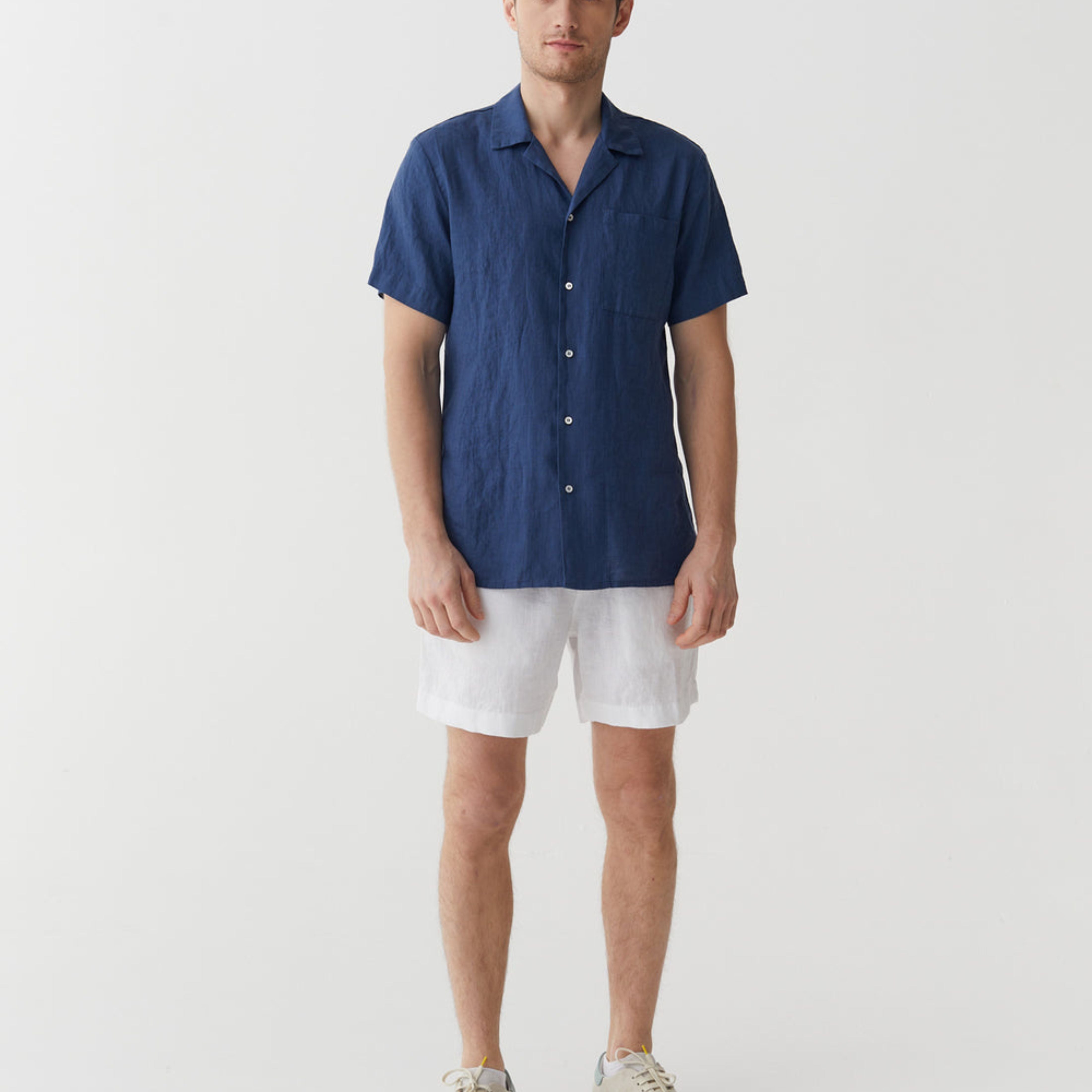 Deep Navy Linen Camp Collar Shirt - Linen Wear