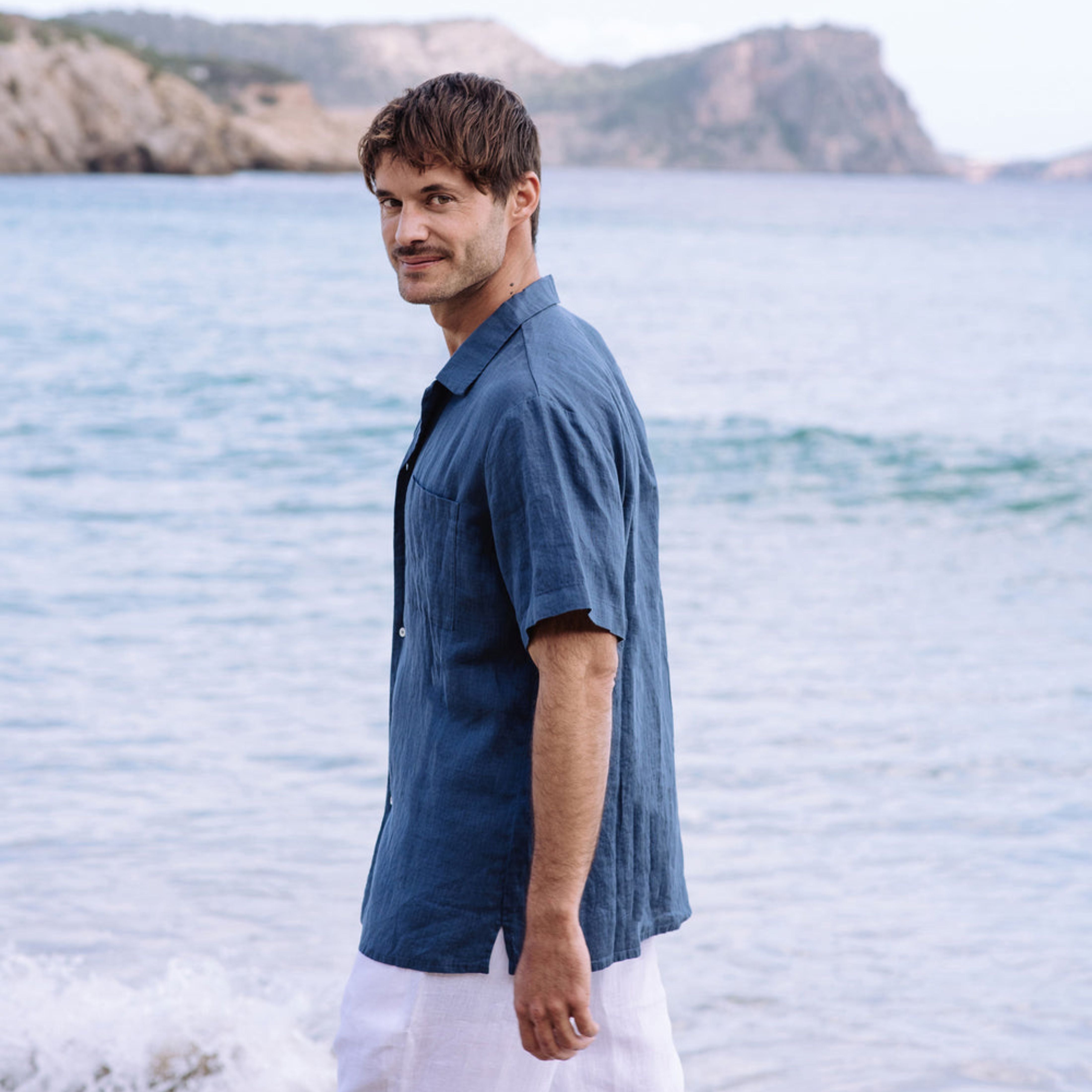 Deep Navy Linen Camp Collar Shirt - Linen Wear