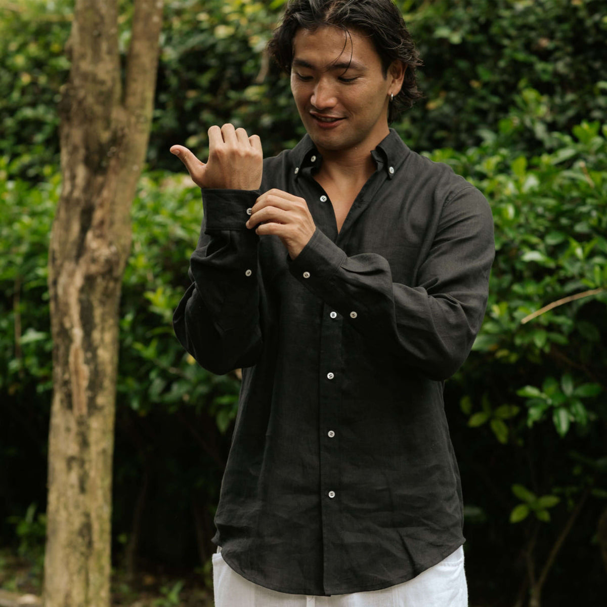 Black Linen Long Sleeve Shirt - Linen Wear